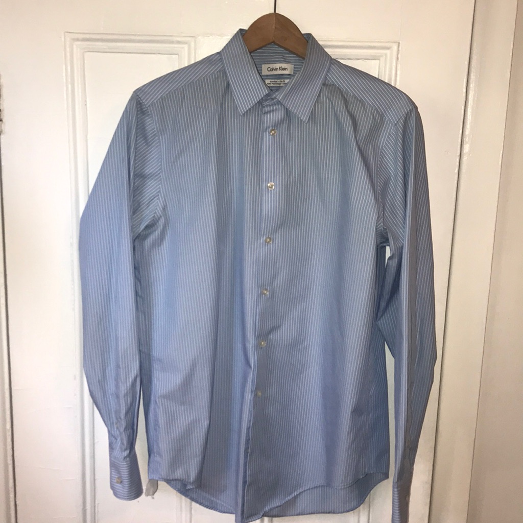 Calvin Klein Light Blue Striped Shirt - 15.5 34/35